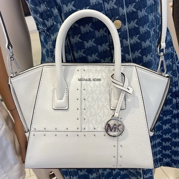 Michael Kors Avril Small Studded Patchwork and Signature Logo Satchel Crossbody - Picture 5 of 16